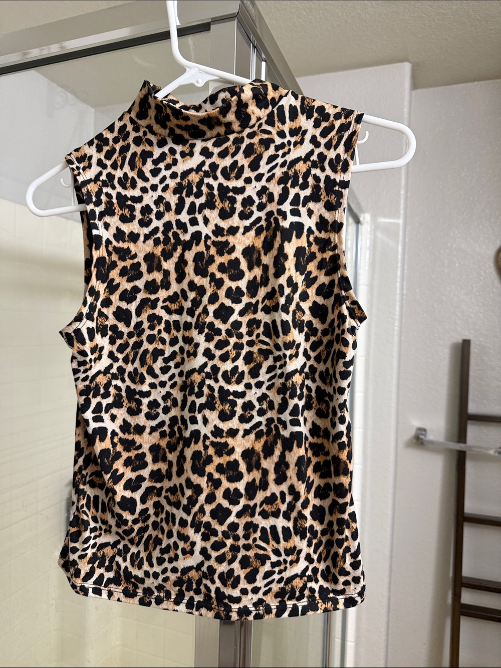 Sleeveless Mock Neck Leopard Print Cami in Tan and Black
